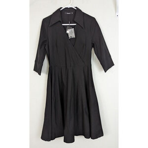 New MIUSOL sz L Faux Wrap Fit & Flare Dress black stretchy 3/4 sleeves 0800